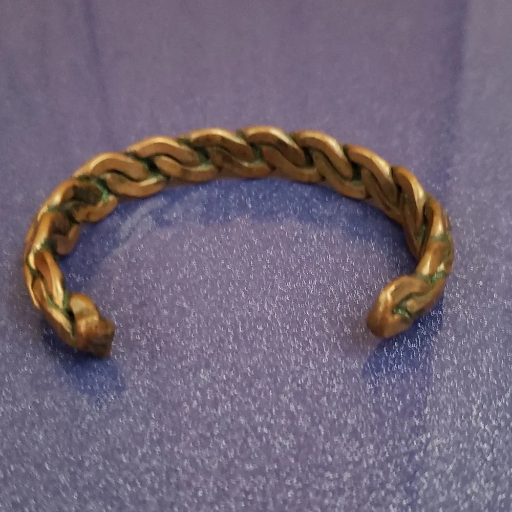 SOLD - Vintage Solid Copper Cuff Twisted Rope Braided Unisex Bracelet Southwest - Picture 2 of 3